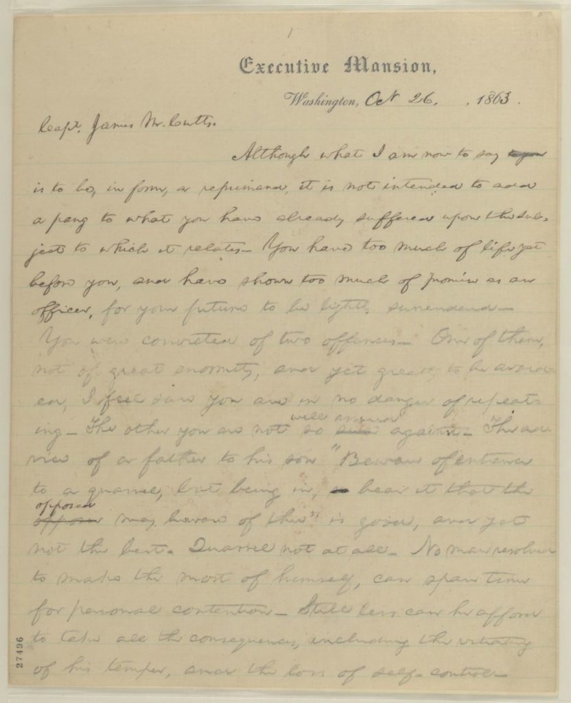 Letter from Abraham Lincoln to James Madison Cutts, October 26, 1863.