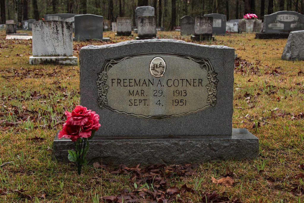 The grave of Freeman A. Cotner, 1913-1951, buried in the Shiloh Church cemetery.